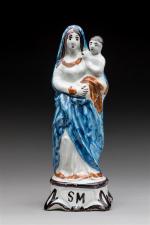 NEVERS. Vierge à l'enfant en faïence polychrome. Epoque fin XVIIIème...