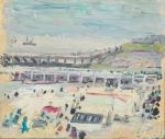 Jacques TRUPHEMUS (1922-2017). "Plage à Ostende, circa 1966". Huile sur...