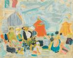 Jacques TRUPHEMUS (1922-2017). "Plage du Nord animée", 1966. Huile sur...