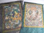 Deux THANGKAS à décor imprimé de Buddhas. Epoque Début du...