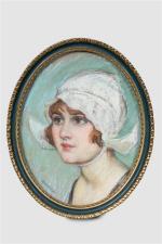 Marc SAMM (XXème siècle). " Jeune fille à la coiffe...