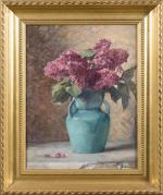 Léon GARRAUD (1877-1961). Nature-morte au bouquet de lilas". Huile sur...