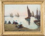 Mathurin JANSSAUD (1857-1940). " Retour de pêche, bretonnes dans l'attente...