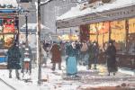 Edouard CORTES (1882-1969). "Paris, porte Saint-Martin en hiver". Gouache sur...