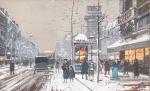 Edouard CORTES (1882-1969). "Paris, porte Saint-Martin en hiver". Gouache sur...