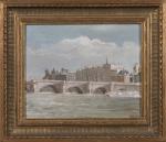 Denis GEOFFROY-DECHAUME (1922-2012)," Pont neuf ", huile sur panneau, signé...