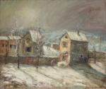 Michel CORNU (né en 1950), "Maisons en hiver"1989 , huile...