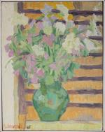 Roger BRAVARD (1923-2015). "Bouquet au vase vert" - 1946. Huile...