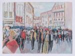 Roger BRAVARD (1923-2015), "Marché à Espelette", 1986, gouache sur papier...