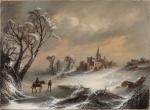 ECOLE ITALIENNE du XIXème siècle. Paysage de neige. Toile. 58,5...