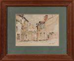 Henri PROST (1891-1959). " Place du village ". Aquarelle sur...