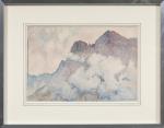 José MINGRET (1880-1969), " Sommet dans les nuages ". Aquarelle...