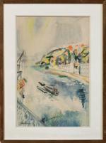 Jacques Laplace (1890-1955). " Quai de Saône " 1954. Aquarelle...