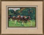 Adrienne JOUCLARD (1882-1972) , "Course hippique", Huile sur panneau signée...