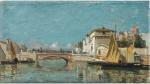 Adolphe APPIAN (1819-1898). "Voiliers et pont en Italie". Huile sur...