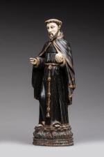 STATUE représentant Saint François-Xavier en bois sculpté laqué noir et...