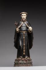 STATUE représentant Saint François-Xavier en bois sculpté laqué noir et...