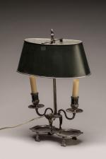 Petite LAMPE bouillotte en bronze argenté à deux bras de...