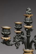 Importante paire de CANDELABRES en bronze doré et patiné à...