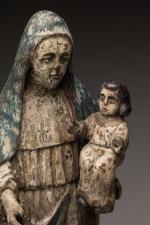 VIERGE à l'Enfant avec saint Jean-Baptiste. Sculpture polychrome en bois...