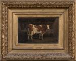 François SIMON (1818-1896).
En pendant :

La vache laitière.
Huile sur toile.
Signée en...