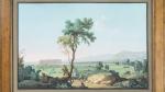 ECOLE DU PAUSILIPPE vers 1800. "Vue de Caserte". Gouache. 45...