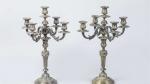 Paire de CANDELABRES en bronze argenté à cinq bras de...