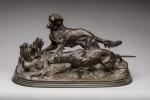 Pierre-Jules MENE (1810-1879). Chasse à la perdrix. Bronze à patine...