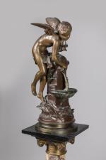 Mathurin MOREAU (1822-1912). Ange sur sa fontaine. Bronze tournant à...