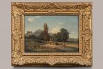 Pierre THUILLIER 
(Amiens 1799 - Paris 1858)
Paysans devant leur ferme
Toile
34...