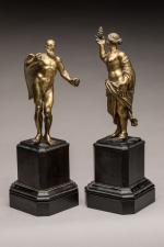 Cronos et Rhéa en bronze ciselé et doré.
Italie du Nord,...