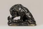 Antoine Louis BARYE (1796-1875). Lion au serpent. Bronze à patine...