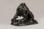 Antoine Louis BARYE (1796-1875). Lion au serpent. Bronze à patine...