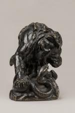 Antoine Louis BARYE (1796-1875). Lion au serpent. Bronze à patine...