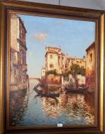 Albert-Ferdinand DUPRAT 51882-1974°  "gondoles  à  Venise". Huile...