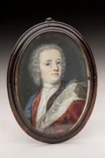 ECOLE FRANCAISE du XVIIIème siècle. Portrait d'homme en perruque en...