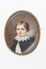 ECOLE FRANCAISE du XIXème siècle. Portrait d'enfant en habit bleu...