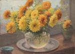 Henri-Charles ANGENIOL (1870-1959). 
En lot :
-Vase de dahlias.
Huile sur panneau....