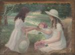 Henri-Charles ANGENIOL (1870-1959). 
En lot :
-L'échange des bouquets. 
Huile sur...