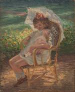 Henri-Charles ANGENIOL (1870-1959). 
En lot :
-Petite fille à l'ombrelle, assise...