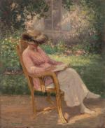 Henri-Charles ANGENIOL (1870-1959). 
En lot :
-Petite fille à l'ombrelle, assise...