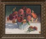 Henri-Charles ANGENIOL (1870-1959).
Vase de zinnias, 1954.
Huile sur panneau.
Signé et daté...