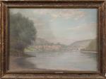 Henri-Charles ANGENIOL (1870-1959).
Village au bord du Rhône.
Pastel sur papier.
Signé en...