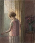 Henri-Charles ANGENIOL (1870-1959).
Petite fille à la fenêtre.
Huile sur panneau.
Signé en...