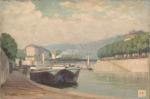 Henri-Charles ANGENIOL (1870-1959).
Péniche en bord de Saône à Lyon, 1943....