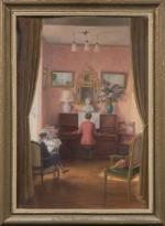 Henri-Charles ANGENIOL (1870-1959).
La leçon de piano dans le salon rose....