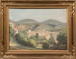 Henri-Charles ANGENIOL (1870-1959). 
Vue de village au clocher, 1945.
Huile sur...