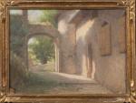 Henri-Charles ANGENIOL (1870-1959). 
Le porche du monastère.
Pastel sur papier.
Signé en...