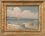 Henri-Charles ANGENIOL (1870-1959).
Le port des Barques, presqu'île de Giens. 
Huile...