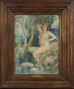 Antoine CALBET (1860-1944).
Femme nue dans un sous-bois.
Aquarelle sur papier.
Signé en...